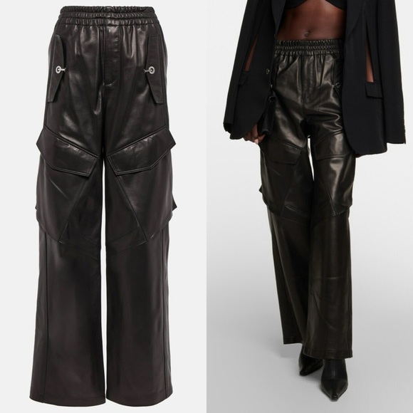 Dion Lee Pants - Dion Lee Lamb Leather Straight Wide Leg Pocket Cargo Pants